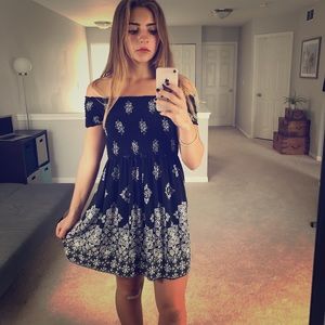 Black and White patterned Strapless Dress
